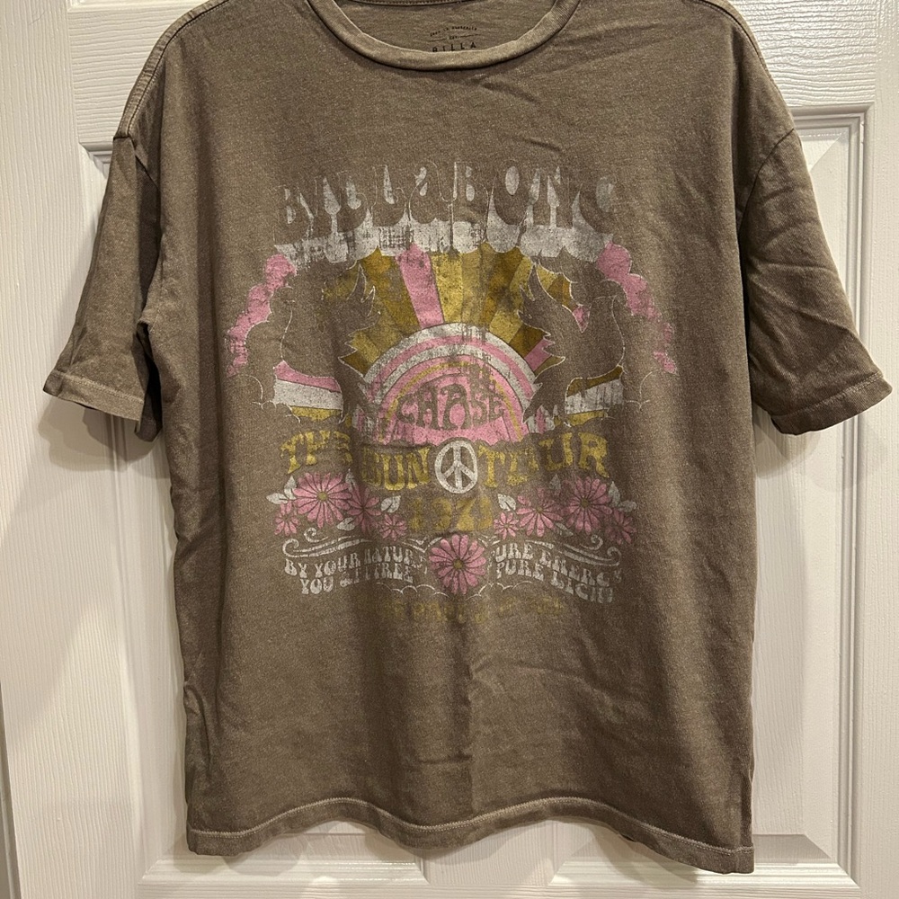 Brown Graphic Tee with Peace Sign